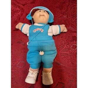 Cabbage Patch Kids Boy Brown Yarn Hair  Blue Knit outfit with hat socks shoes